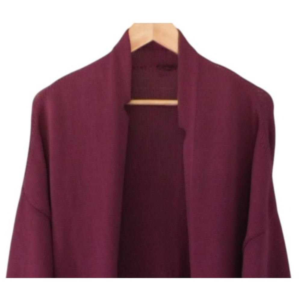 Loro Piana Open Front Cardigan Sweater Purple Silk Cotton Blend Duster Size L - Picture 2 of 6